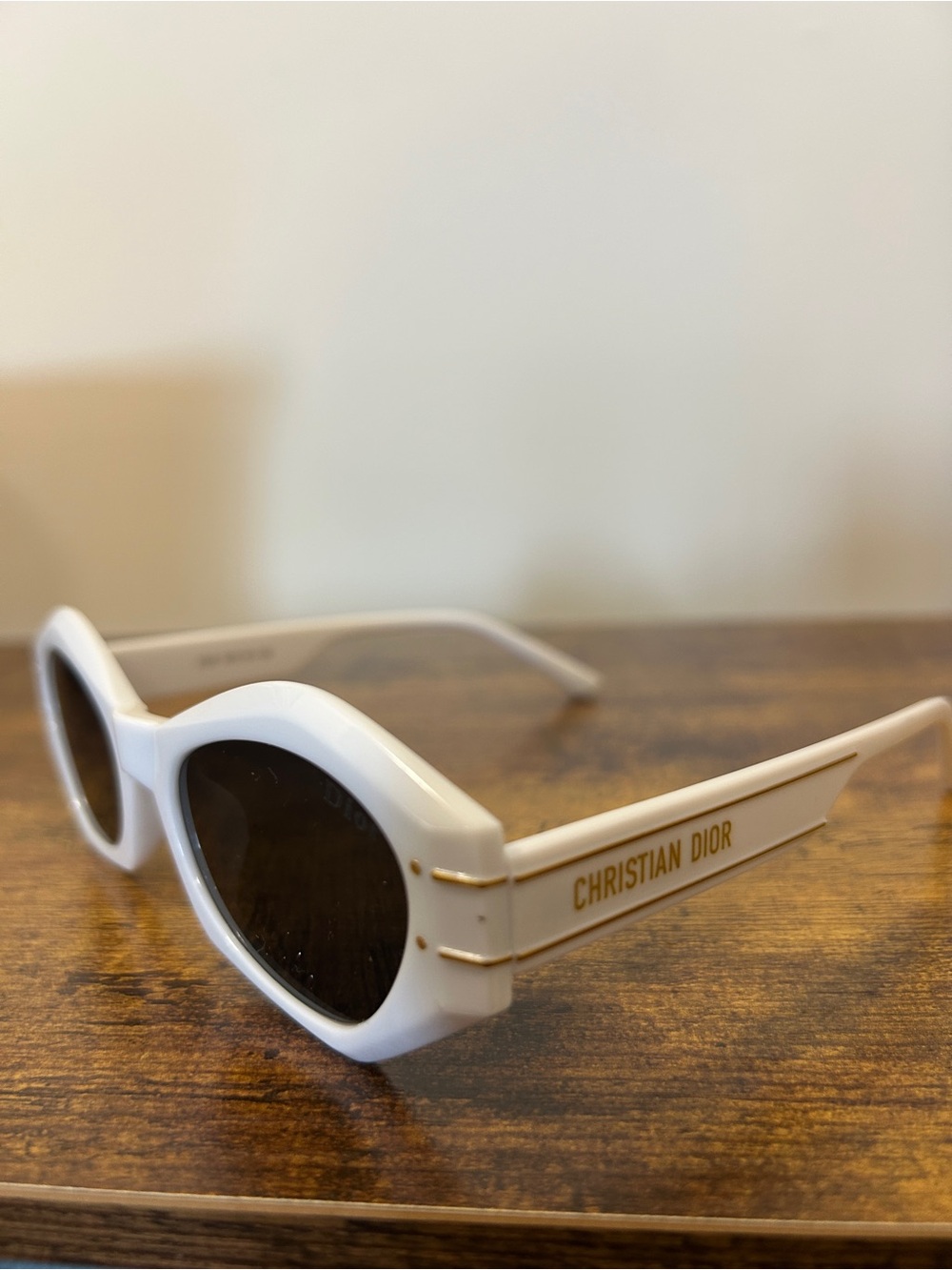 Dior White Frame Sunglasses with Dark Lenses